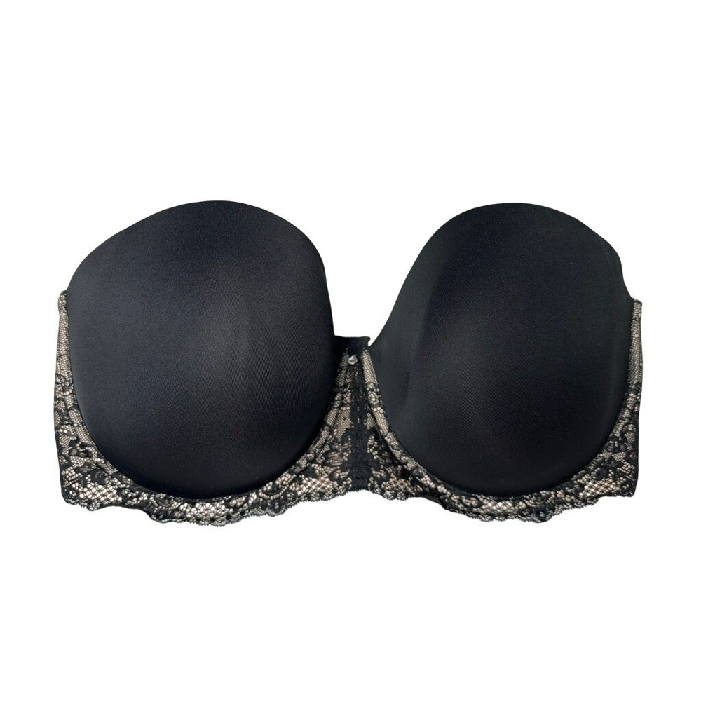 Torrid 38DDD Black Strapless Push Up Lace Trim Padded Bra